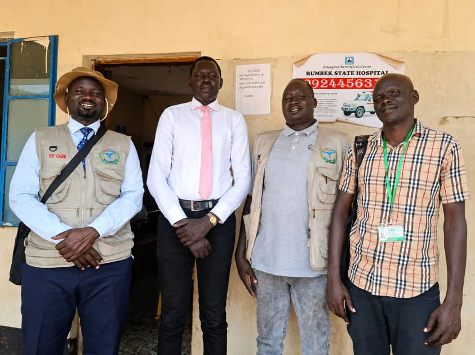 YO’CARE South Sudan CEO meets with the Lakes State Ministry of Health Coordinator during a health project meeting in Rumbek Centre County.