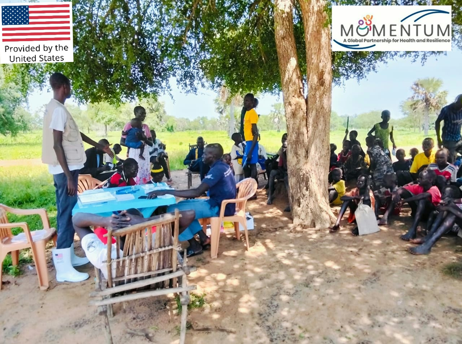 Community members attend medical screening during a healthcare outreach in Malek and Bong villages.